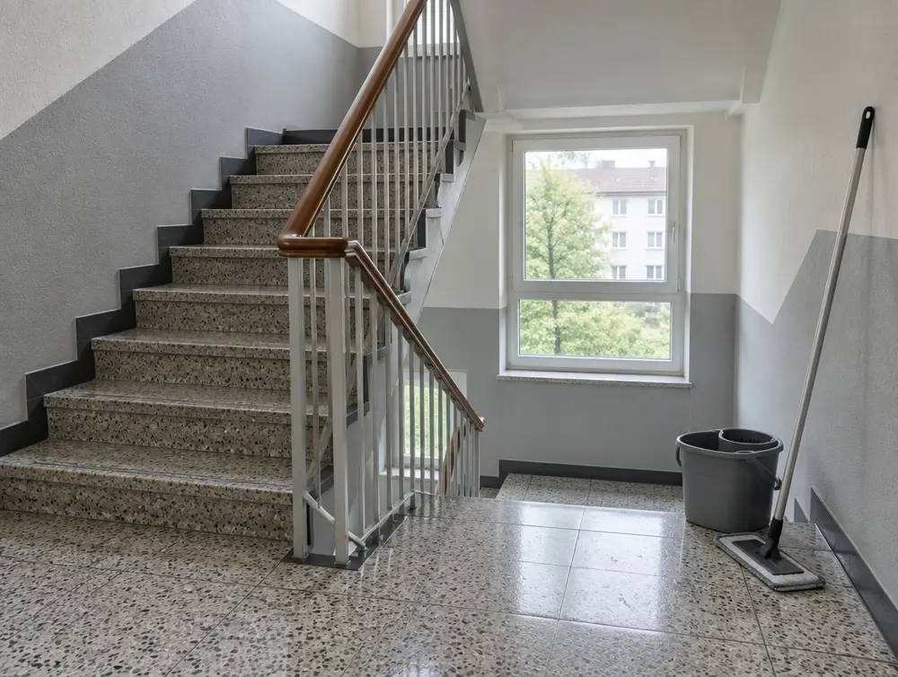 Sauber gereinigtes Treppenhaus in einem Mehrfamilienhaus